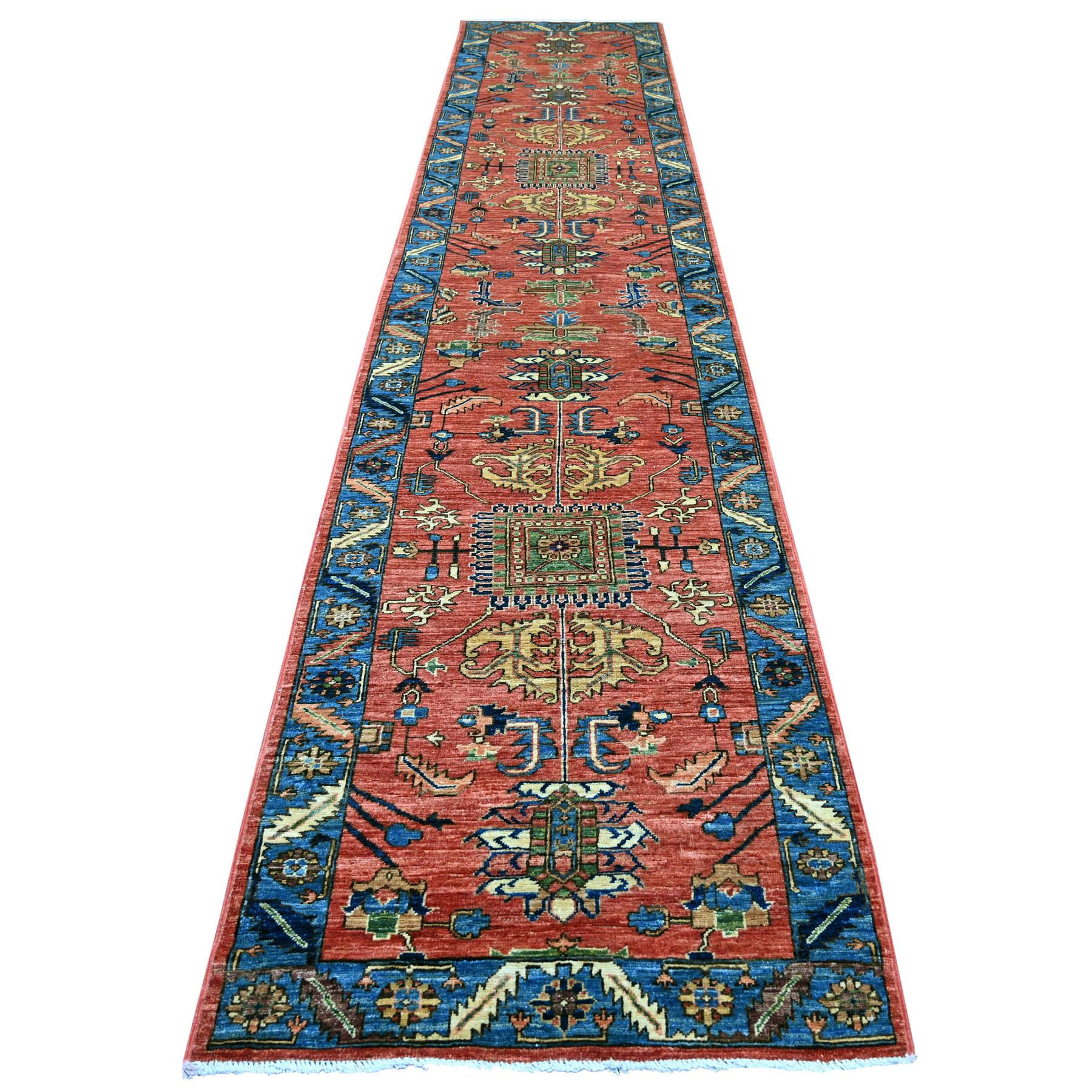 3'1"x15'4" Amber Orange, Aryana Collection, Heriz All Over Design, Hand Knotted, High Mountain Wool, Soft Pile, Vegetable Dyes, Densely Woven, XL Runner, Oriental Rug 